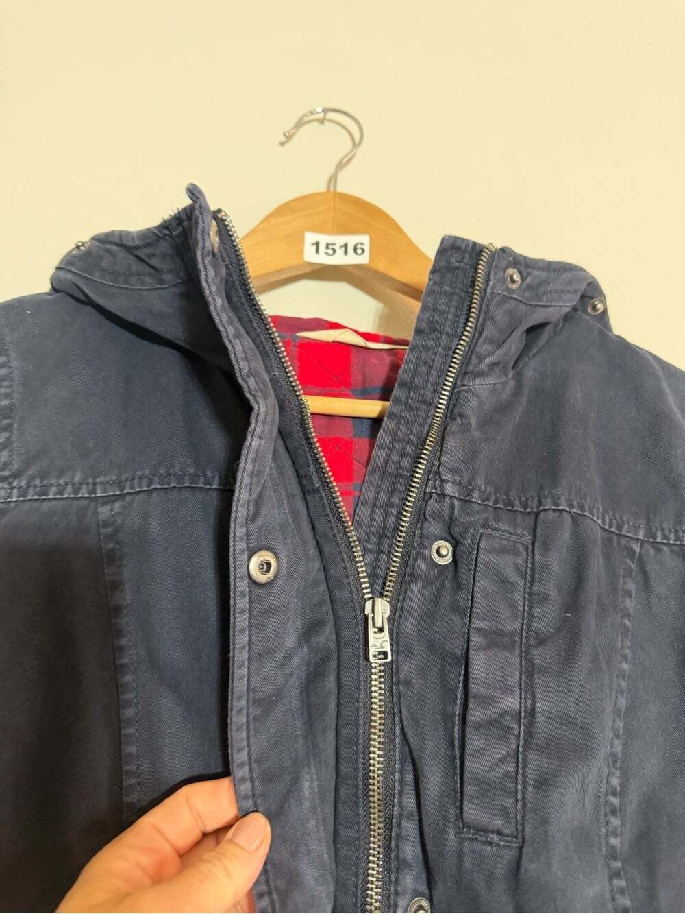Hollister Navy Plaid Lined Utility Hooded Jacket Women’s Small - Picture 2 of 11